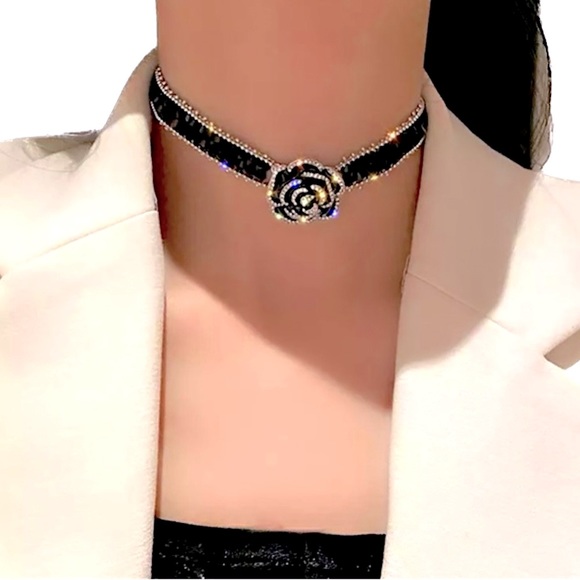 Black Crystal Choker Necklace - Picture 3 of 4